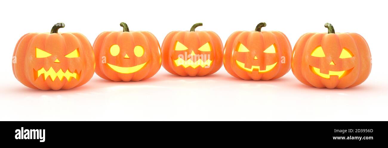 Halloween Jack o Lanterns isolated on a white background. 3d rendering Stock Photo