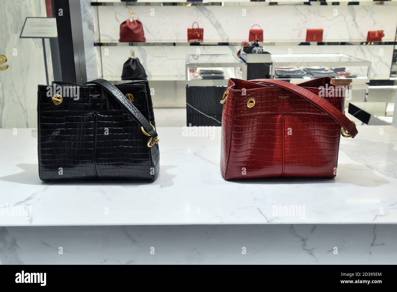 BAGS ON DISPLAY AT YVES SAINT LAURENT BOUTIQUE IN CONDOTTI STREET Stock ...
