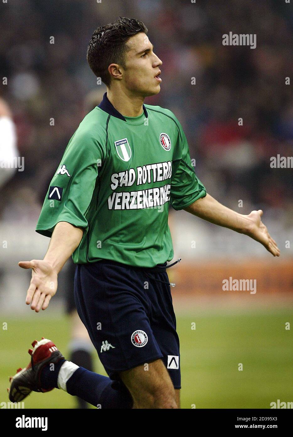 A file photograph shot on February 9,2003 shows Feyenoord's Robin van  Persie, who has signed a four year contract with Arsenal, it was announced  April 28, 2004. The Dutch under-21 international will