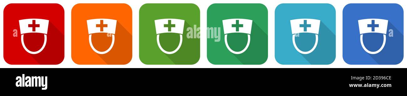 Nurse icon set, flat design vector illustration in 6 colors options for ...