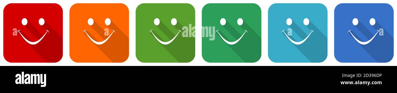 Smile icon set, flat design vector illustration in 6 colors options for ...