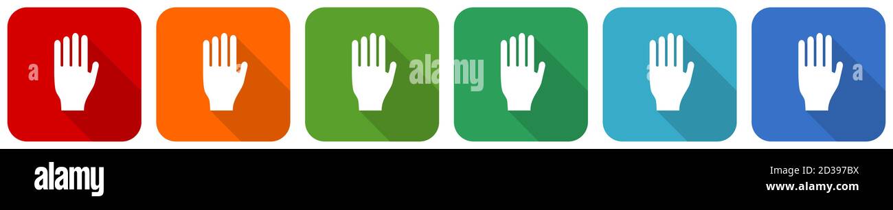 Stop icon set, flat design vector illustration in 6 colors options for ...