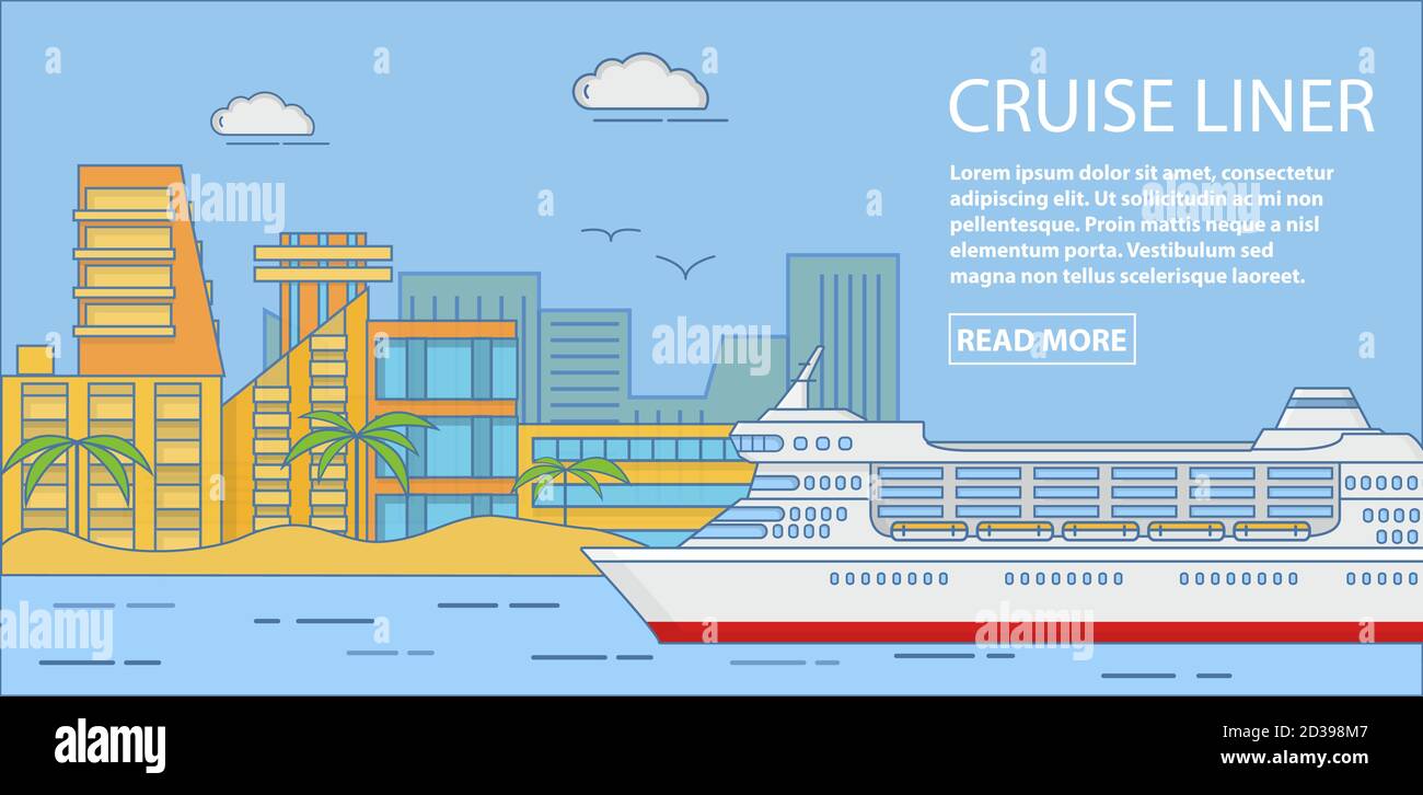Cruise liner vector horizontal banner in flat linear style Stock Vector ...