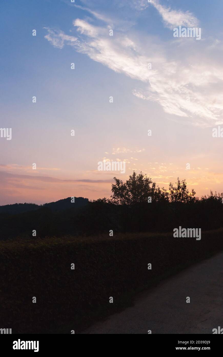 Beautiful blue orange sky with clouds background over landscape Stock ...