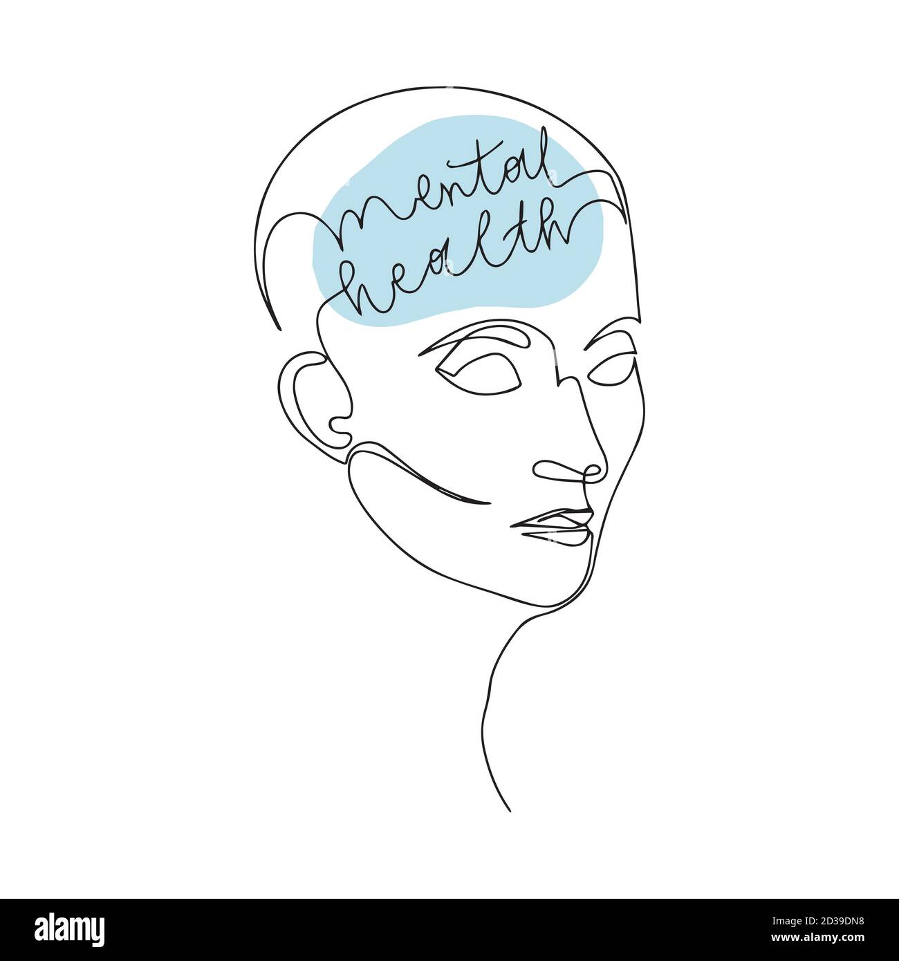 Mental Health For Women. Line Drawing of Human Head With Quote In His