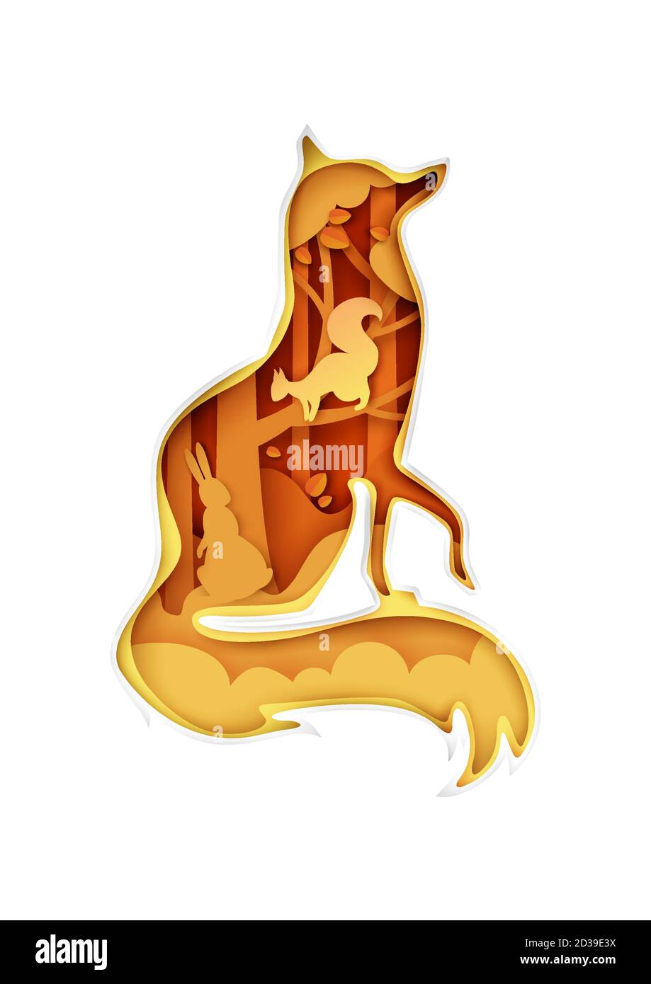 Fox with nature, wild animals vector illustration in paper art style. Save animals. Multiple exposure Stock Vector Image & Art - Alamy
