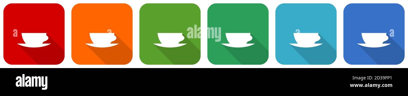 Cofeee icon set, flat design vector illustration in 6 colors options ...