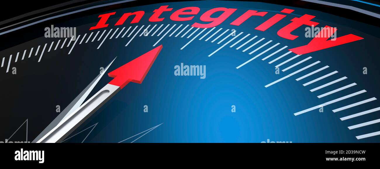 Arrow from a compass points to the integrity, 3D rendering Stock Photo ...