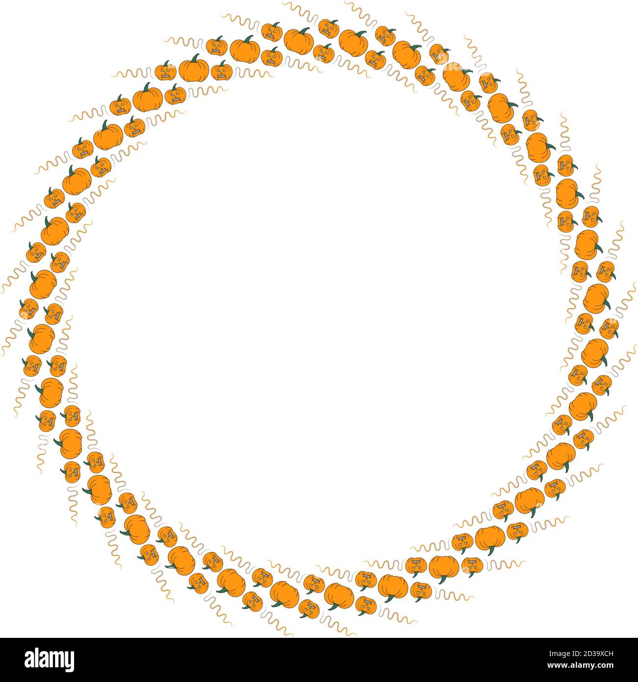 Orange circle frame with halloween and thanksgiving pumpkins Stock Vector