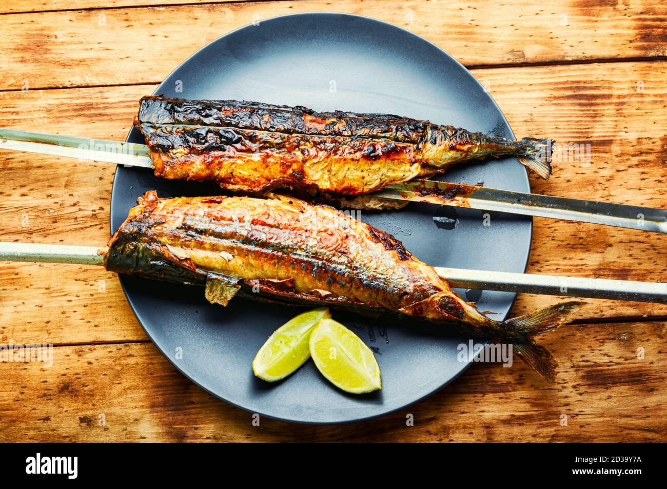 Fish kebab from mackerel.Mackerel on skewers.Fish barbecue skewer Stock Photo Alamy
