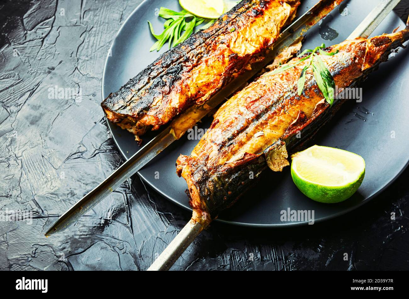 Fish kebab from mackerel. Mackerel on skewers. Grilled fish Stock Photo Alamy