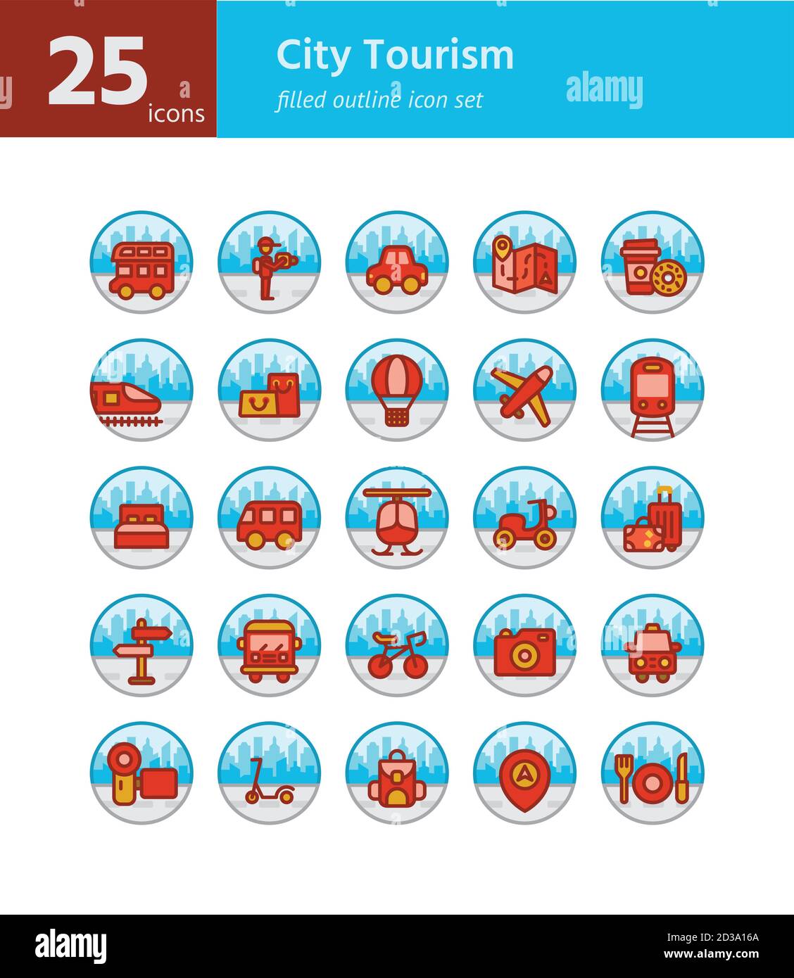 City Tourism filled outline icon set. Vector and Illustration Stock ...