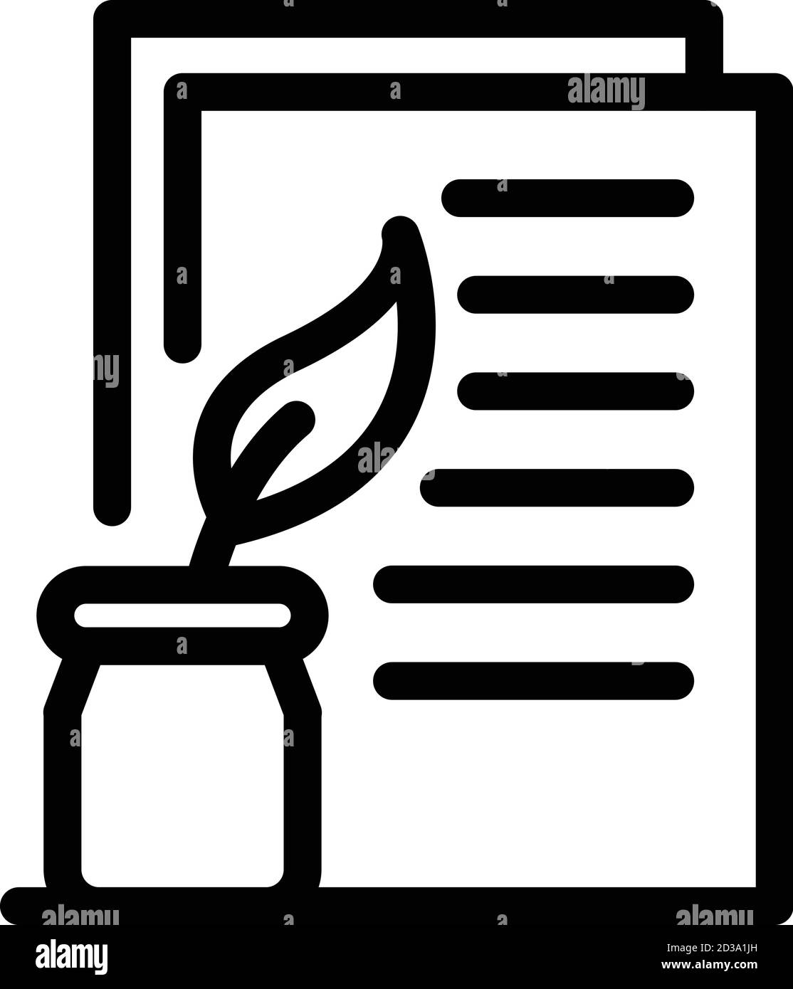 Paper and feather icon, outline style Stock Vector
