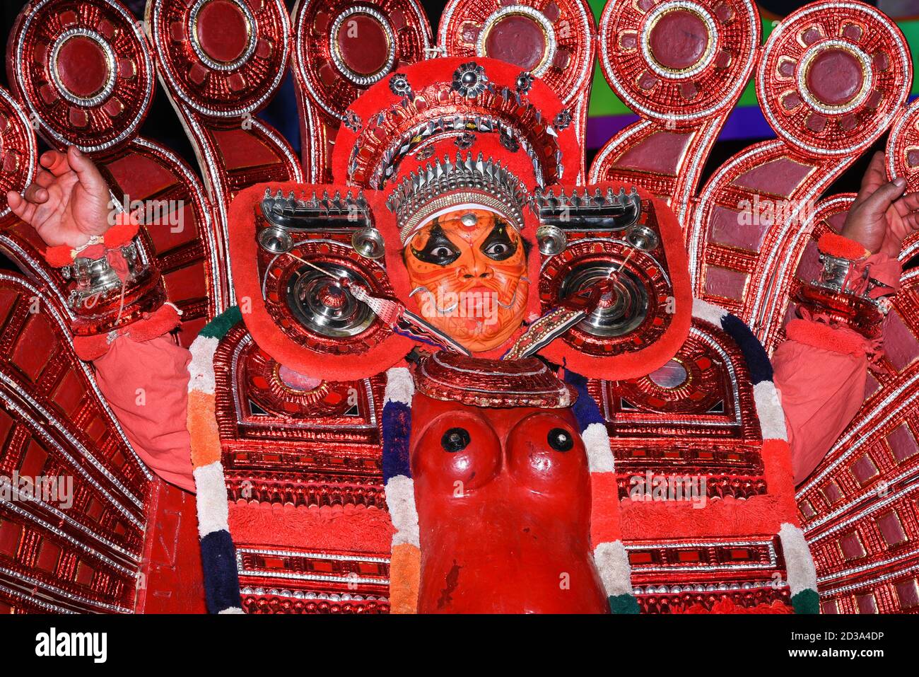 THRIPPUNITHURA, INDIA Onam Men dressed as theyyam Theyam, Theyyattam festival of Onam. Body painted artists perform Tiger dance Indian folk art Stock Photo