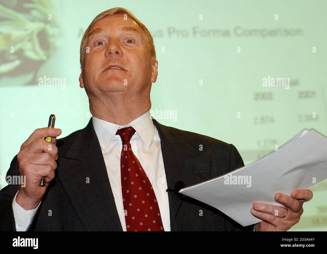Givaudan Chief Executive Juerg Witmer spreaks during the announcement of  the company's full year results in Geneva March 5, 2003. The world's second  largest scents and tastes maker said 2002 net profit