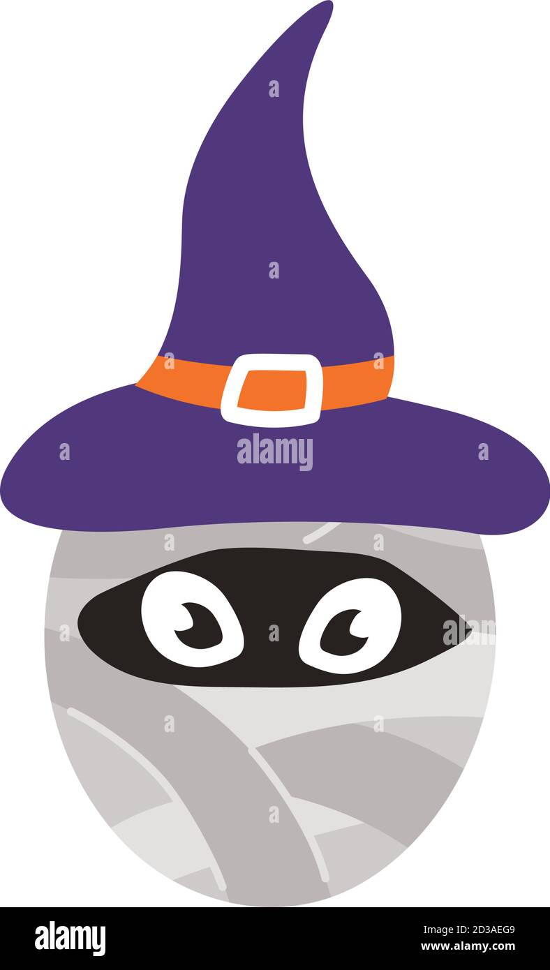 mummy wearing witch hat halloween character flat style icon vector illustration design Stock Vector