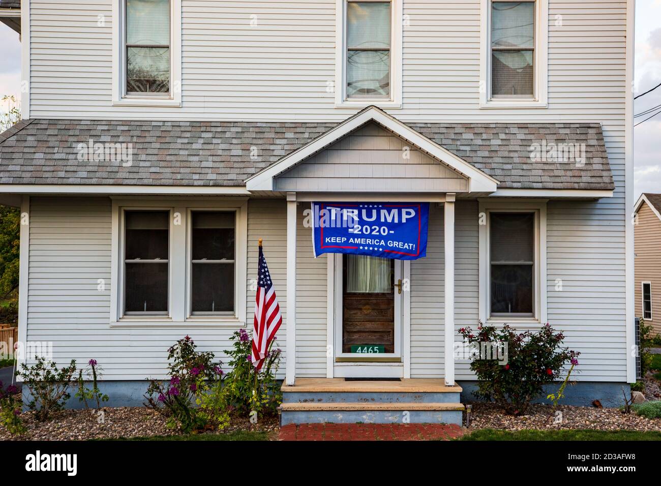 Milton, United States. 07th Oct, 2020. A Trump 2020 flag hangs on the