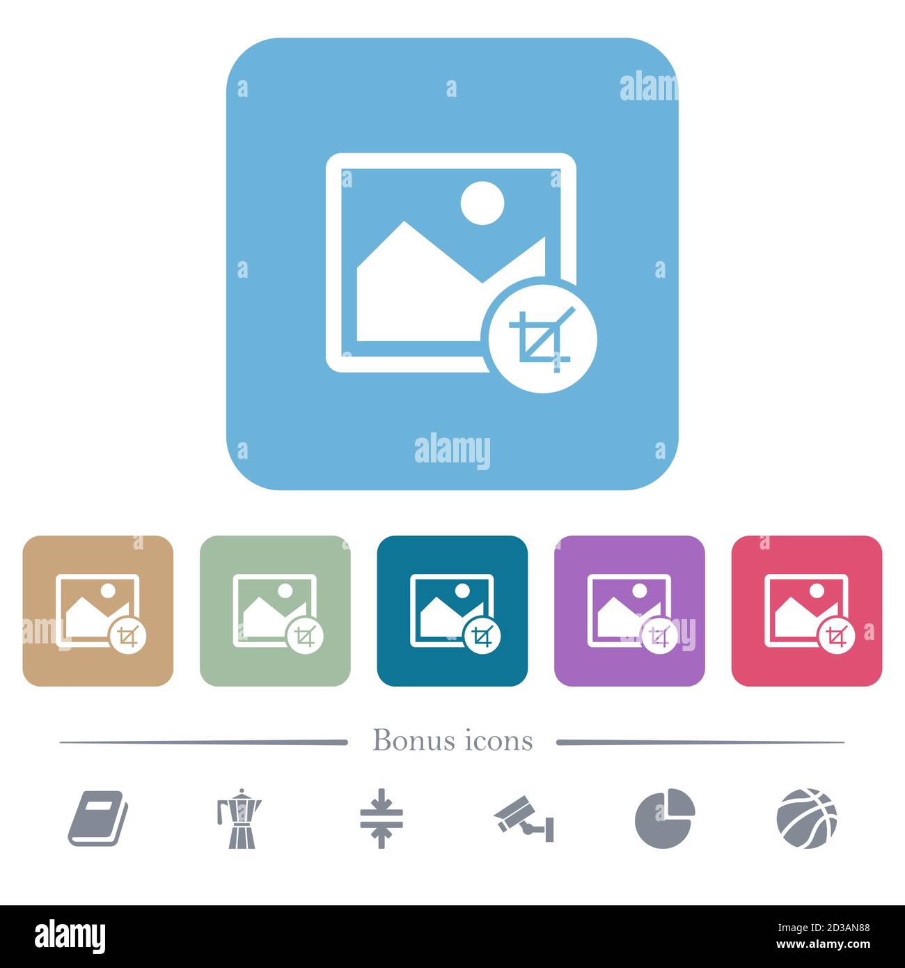 Crop image white flat icons on color rounded square backgrounds. 6 ...