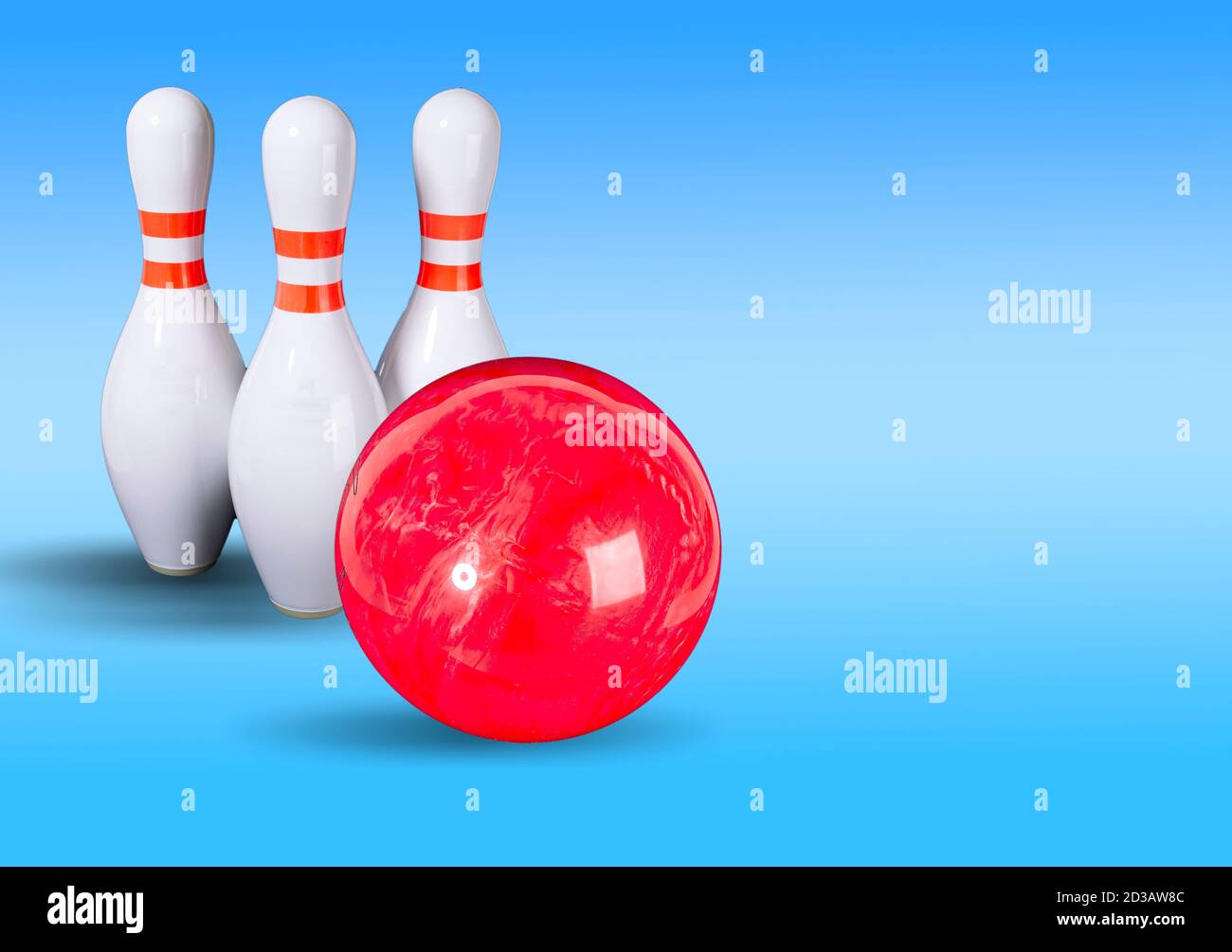 Bowling. Bowling ball and bowling pins on a beautiful background Stock Photo