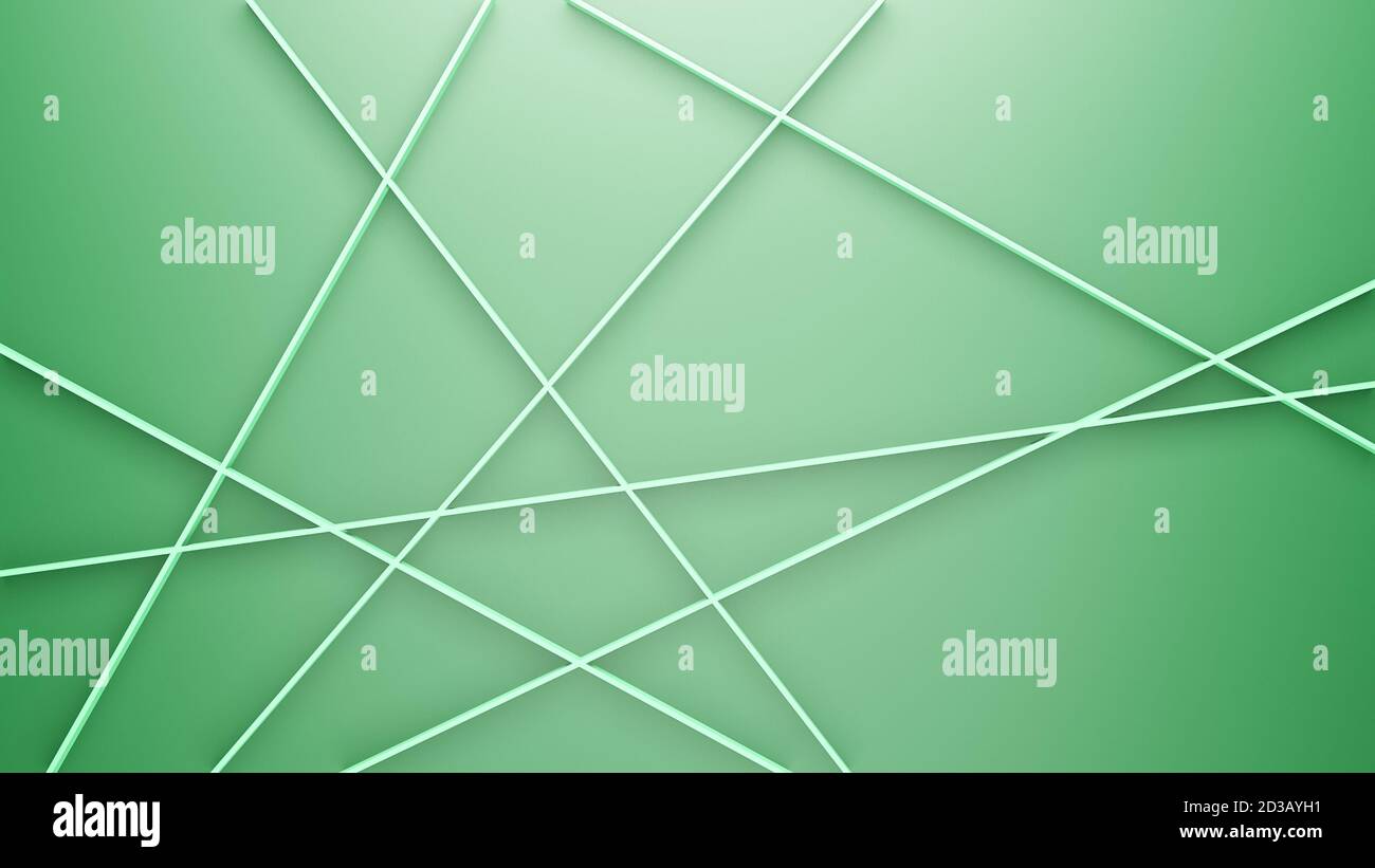 Abstract green background or wallpaper with geometric straight lines, minimalism, minimal design, 3d illustration, cgi rendering Stock Photo