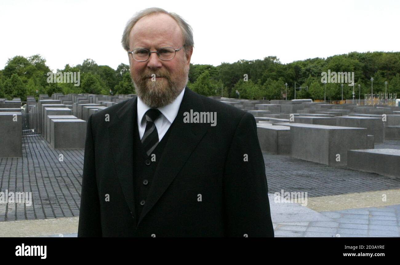President of the lower house of Parliament Bundestag, Wolfgang Thierse  poses for the media after his arrival at the new Holocaust memorial in  Berlin May 10, 2005. [The memorial that opens in