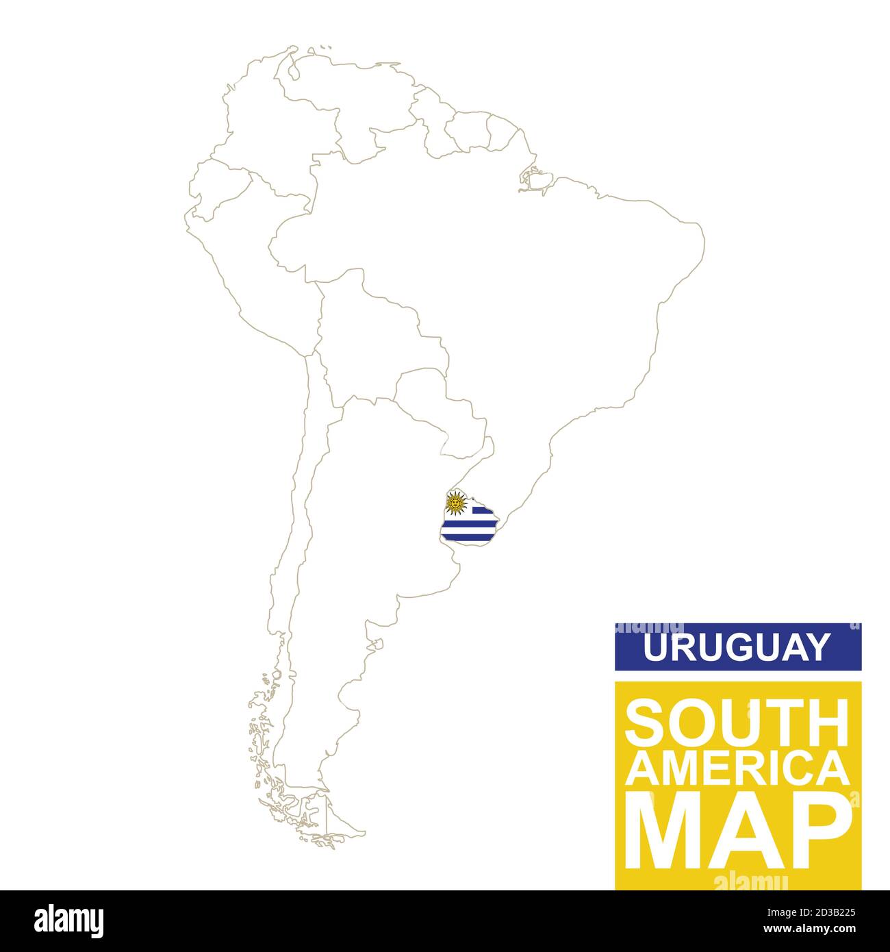 South America contoured map with - South America Contoured Map With Highlighted Uruguay Uruguay Map And Flag On South America Map Vector Illustration 2D3B225
