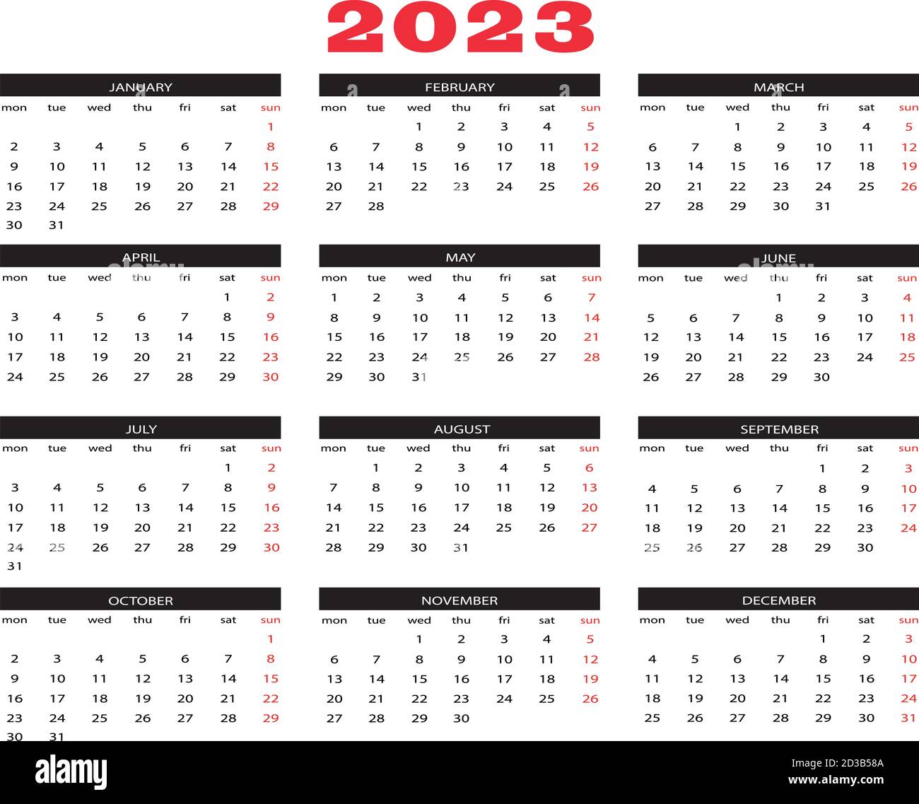Calendar year 2023 Stock Vector
