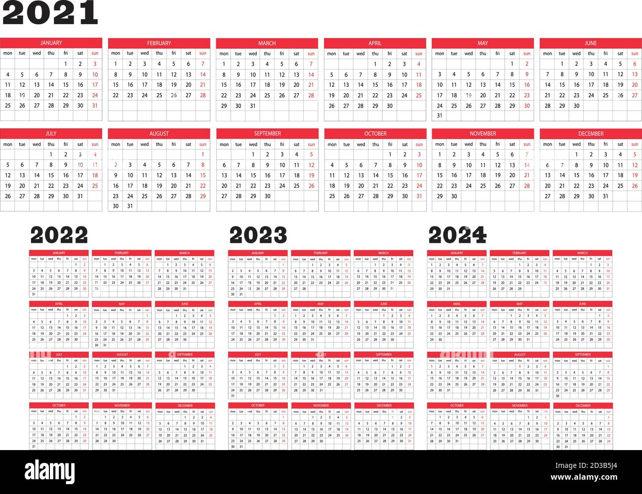 Calendar year 20212022 2023 2024 Stock Vector