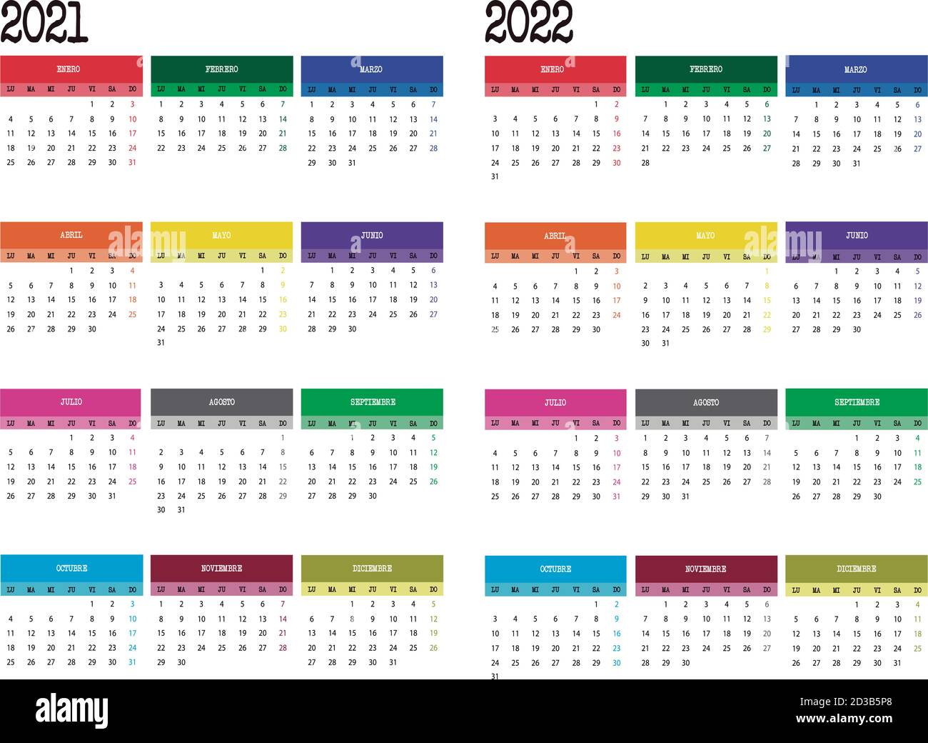 Calendar year 2021 2022 Stock Vector
