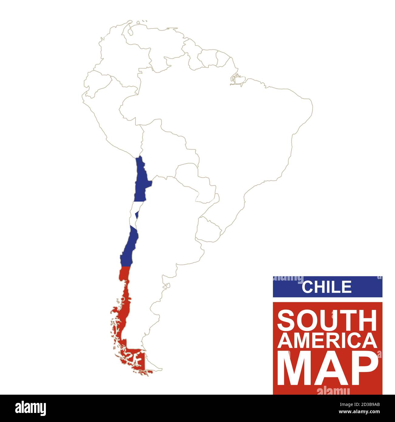 South America contoured map with highlighted Chile. Chile map and flag on South America map. Vector Illustration. Stock Vector