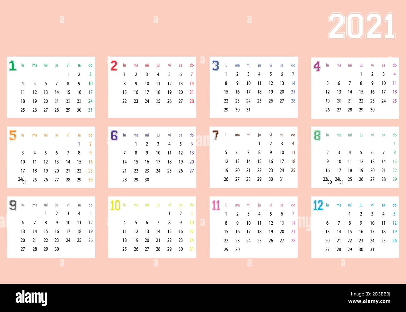 Calendar 2021 in spanish Stock Vector