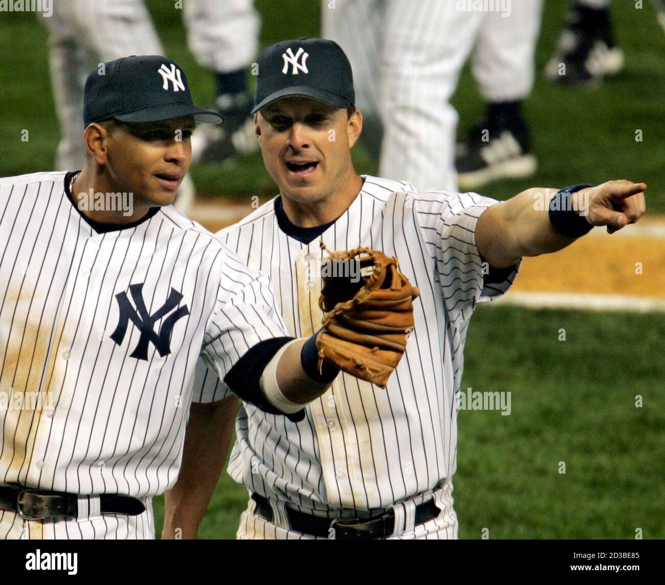 New York Yankees Alex Rodriguez And Tino Martinez R React To Fans As They Leave The Field After The Yankees 19 8 Win Over The Tampa Bays Devil Rays At New York S Yankee