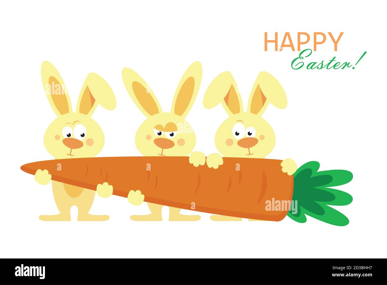 Cute three rabbits are holding huge carrots. Vector illustration Stock ...