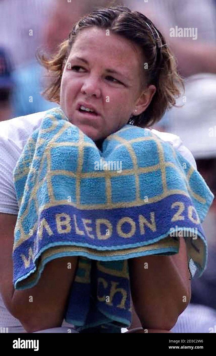 Lindsay Davenport of the U.S looks across centre court during a break