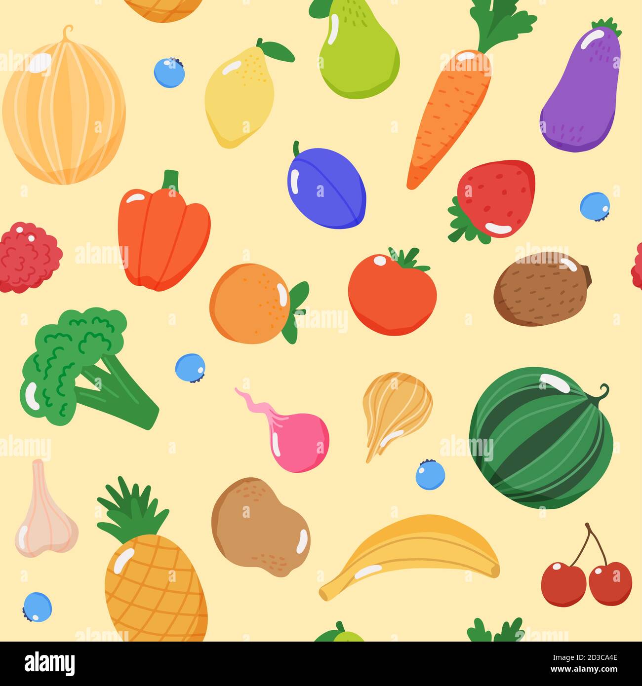 Fruits and vegetables seamless pattern, vector illustration in flat style Stock Vector