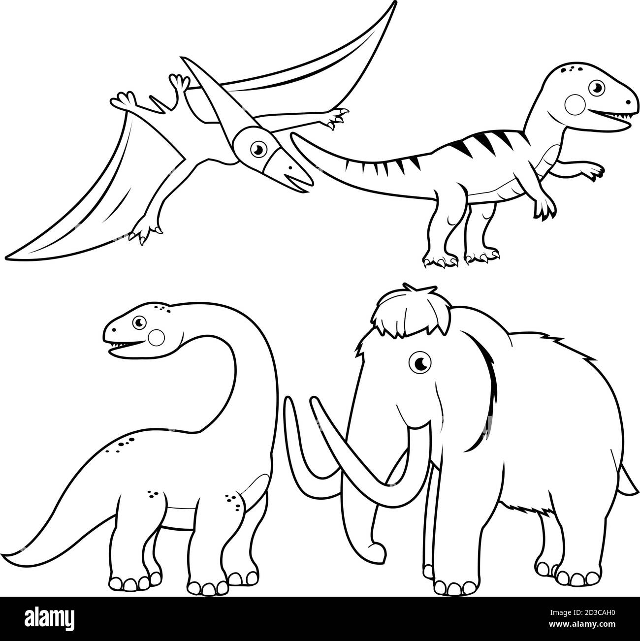Dinosaurs illustration collection. Vector black and white coloring page