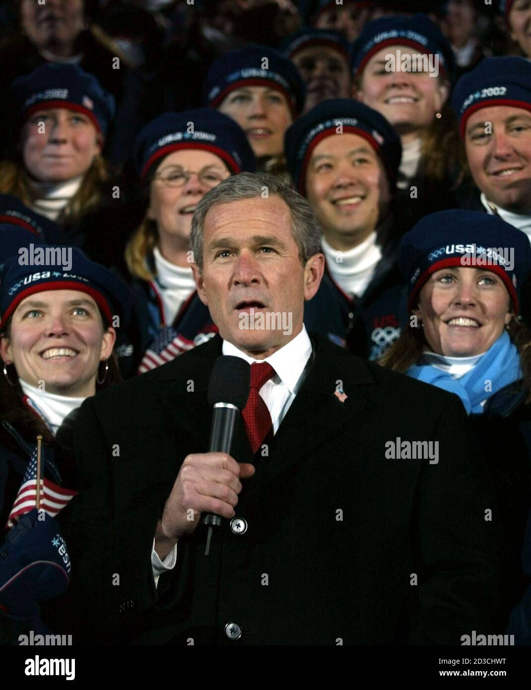 U.S. President George W. Bush officially opens the Salt Lake 2002 Olympic  Winter Games during the opening ceremony of the Salt Lake 2002 Winter  Olympic Games, February 8, 2002. Athletes from 77