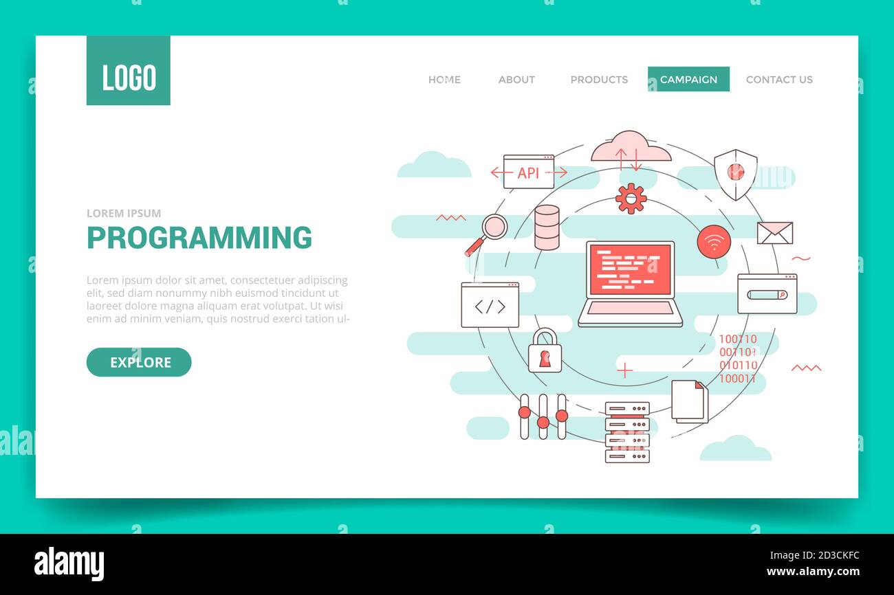 programming concept with circle icon for website template or landing ...