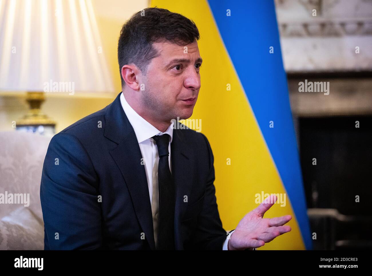 President of Ukraine, Volodymyr Zelenskyy during a meeting with Prime Minister Boris Johnson, in Downing Street , London, to sign a strategic partnership deal with the president in the face of Russia's 'destabilising behaviour' towards the country. Stock Photo
