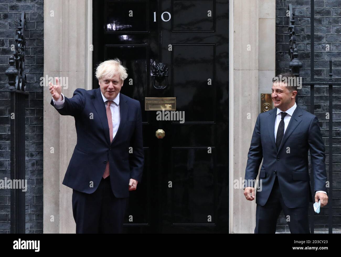 Prime Minister Boris Johnson (left) welcomes the President of Ukraine, Volodymyr Zelenskyy, to Downing Street , London, ahead of a meeting to sign a strategic partnership deal with the president in the face of Russia's 'destabilising behaviour' towards the country. Stock Photo