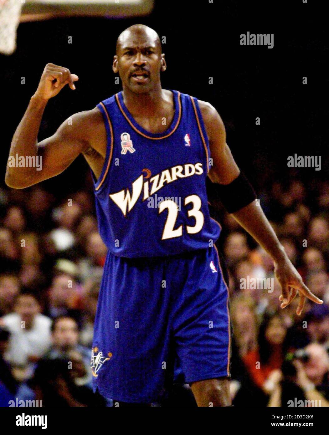 Washington Wizards guard Michael Jordan (23) provides teammates with  instructions during first quarter NBA action against the New York Knicks at  Madison Square Garden in New York City, October 30, 2001. Jordan