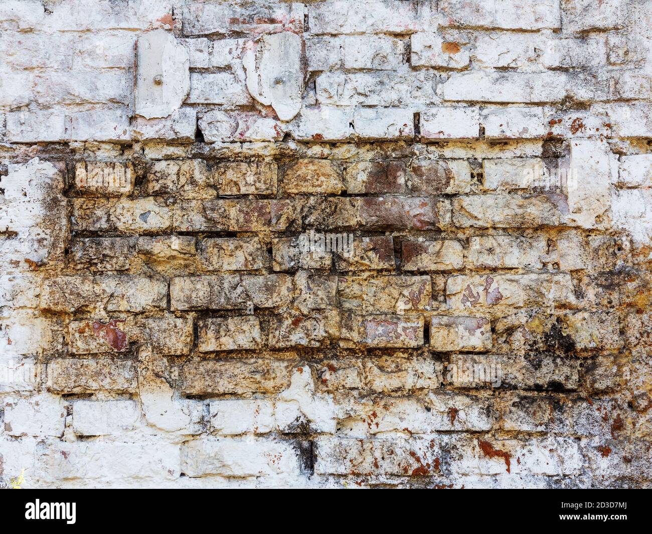 Abstract background old white brick wall with cracks and scratches ...