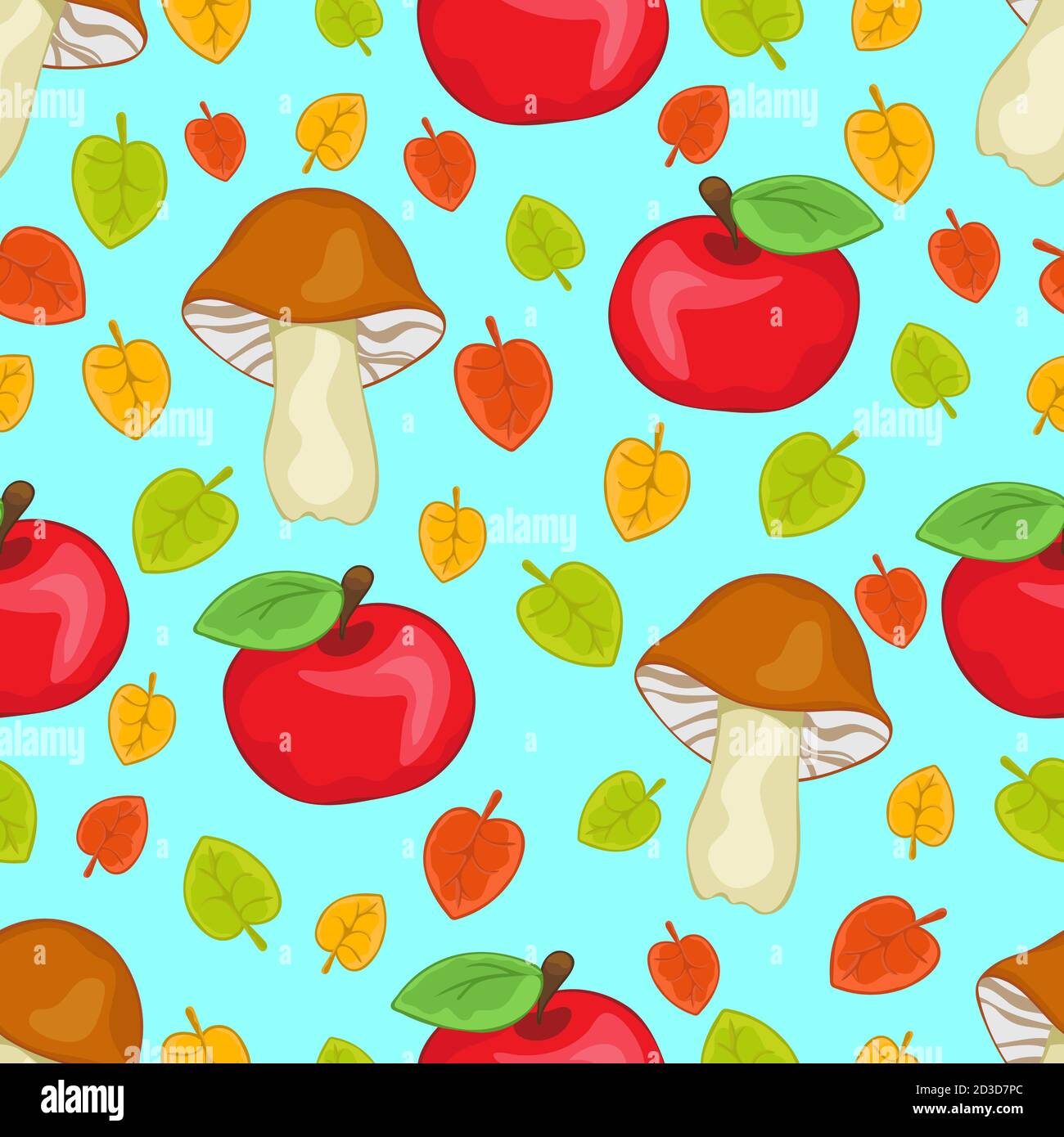 Apples Mushrooms And Leaves Seamless Pattern Cartoon Hand Drawing Colorful Autumn Forest Background For The Design Of Children S Prints Fabric B Stock Vector Image Art Alamy