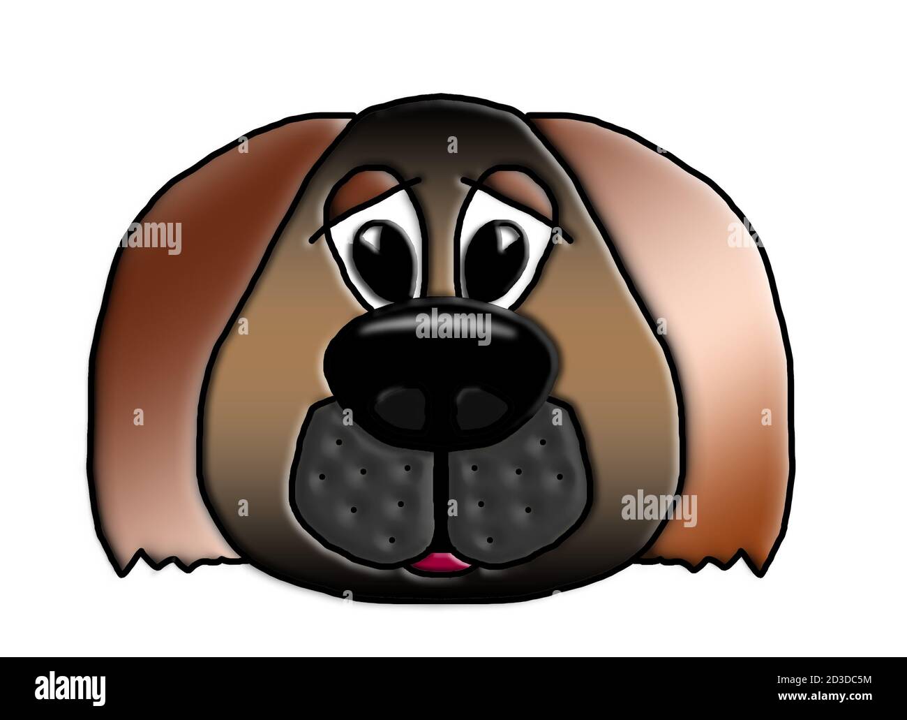 Dog face digital image with plain background cartoon style artwork textured and highlighted facial features. Large shiny nose floppy ears sleepy eyes Stock Photo