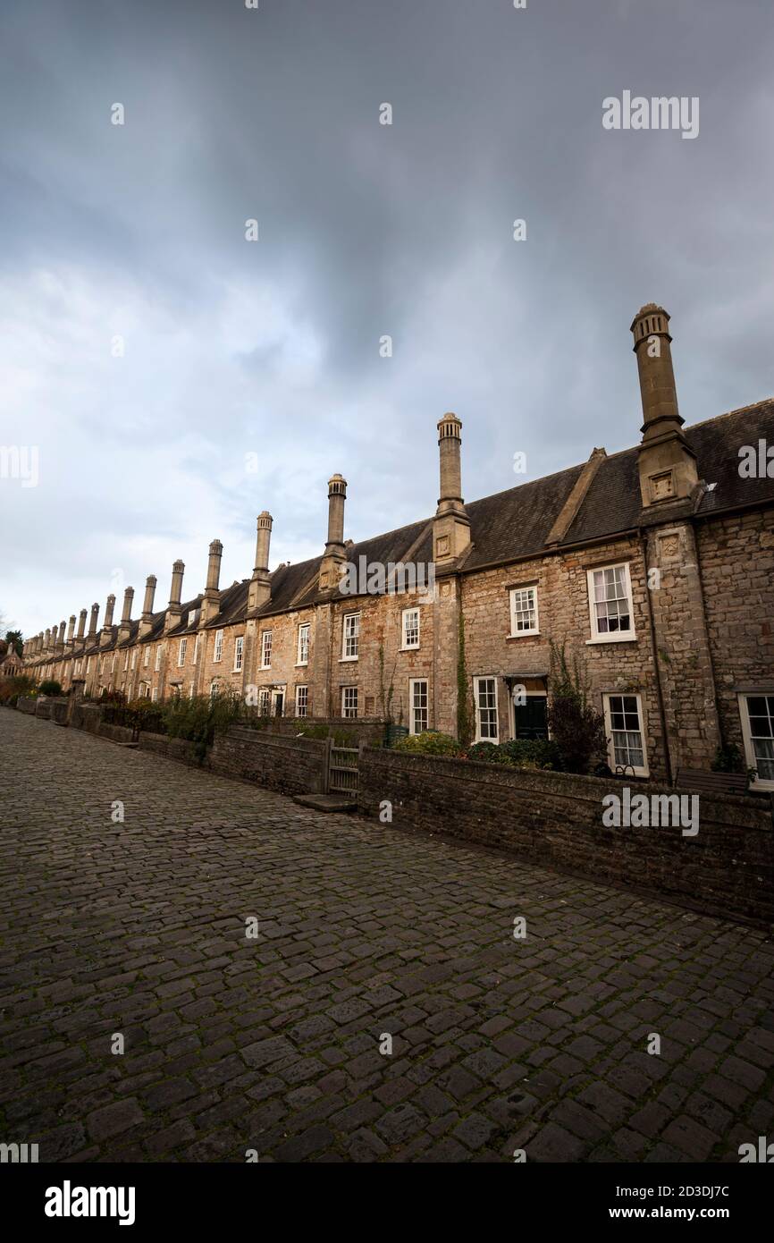 Houses on Vicar's Close in Wells, Somerset the oldest purely residential street in Europe. Stock Photo
