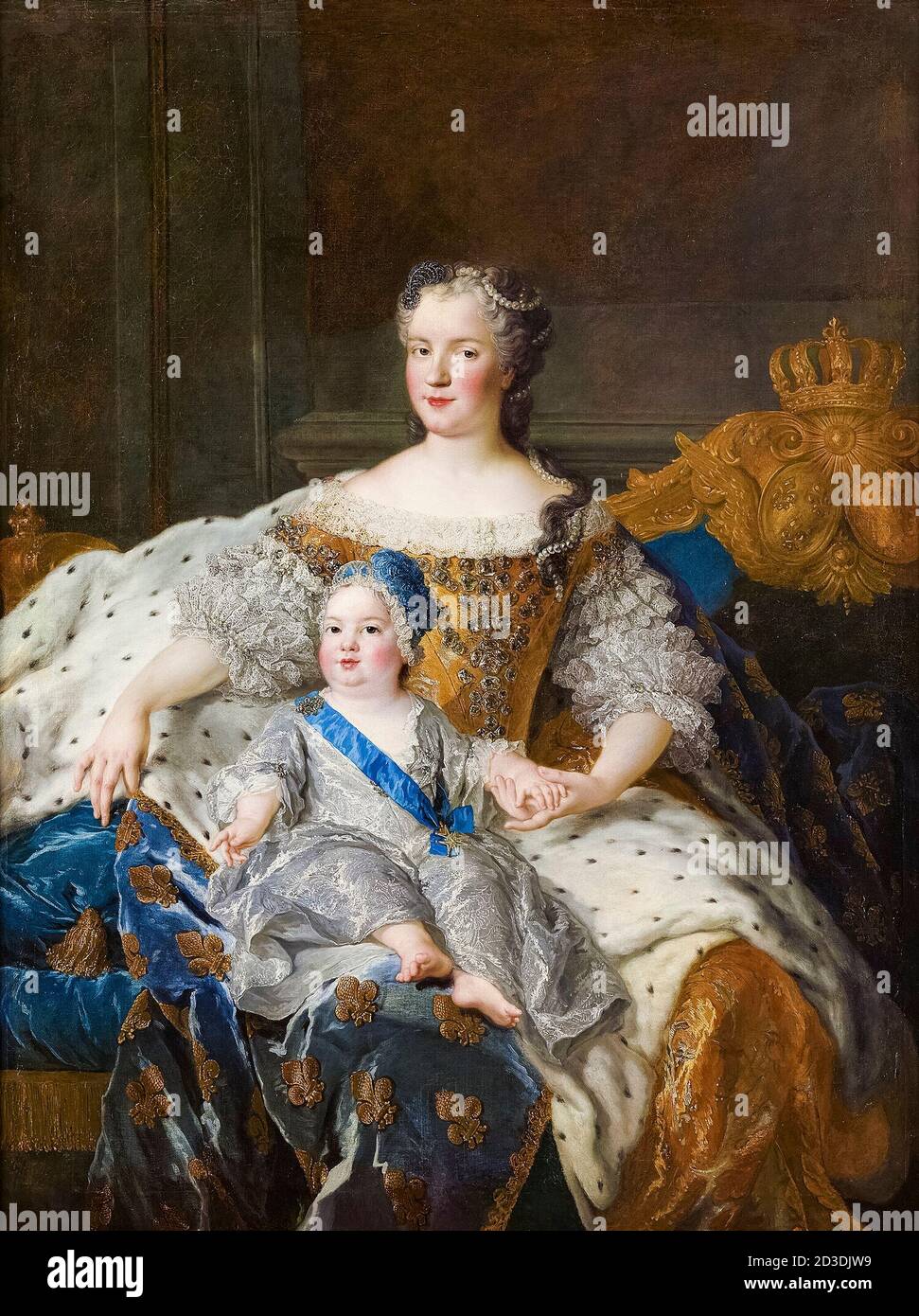 Marie Leszczyńska (1703-1768), Queen Consort of France with her son Louis, Dauphin of France (1729-1765), portrait painting by Alexis Simon Belle, circa 1730 Stock Photo