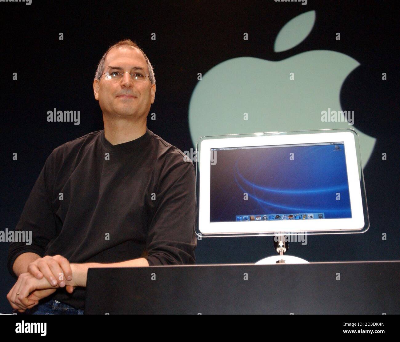 Steve Jobs, CEO of Apple Computer, talks about new software and hardware  during his keynote address at Macworld Conference and Expo in New York on  July 17, 2002. An updated version of
