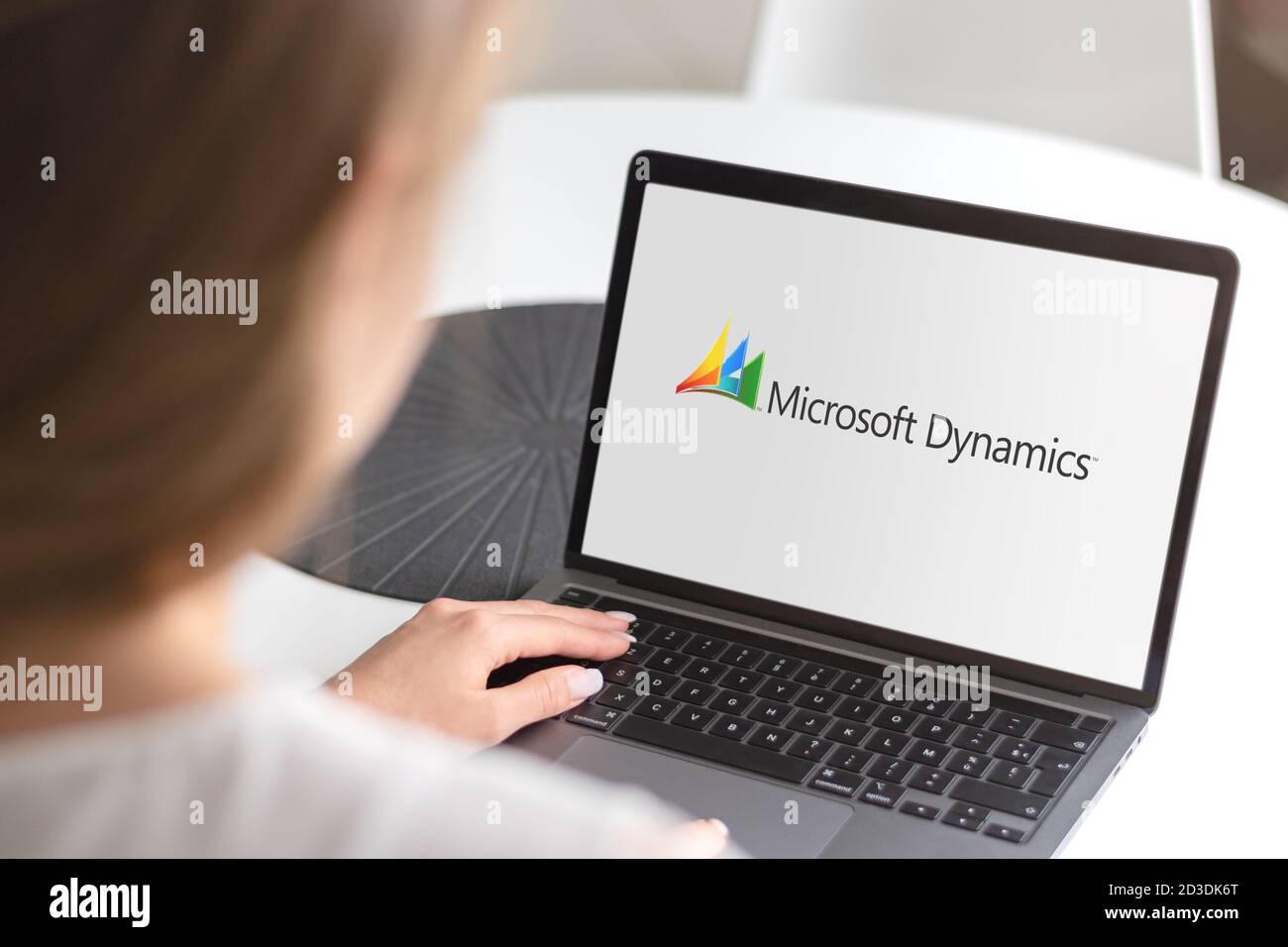 Guilherand-Granges, France - October 08, 2020. Smartphone with Microsoft Dynamics logo. Enterprise resource planning and customer relationship managem Stock Photo