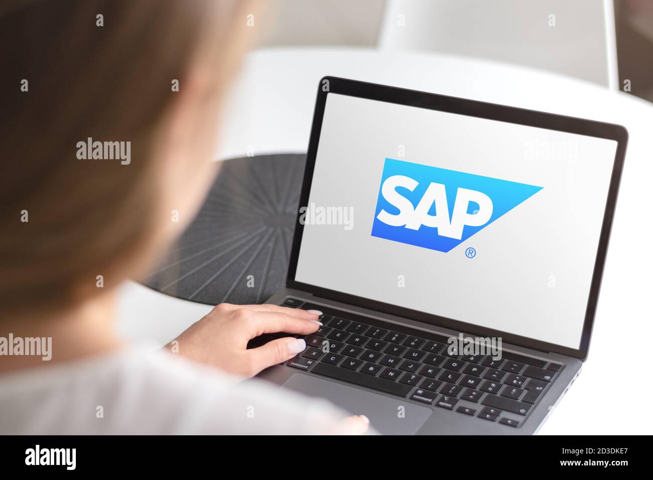 Guilherand-Granges, France - October 08, 2020. Smartphone with SAP logo. German multinational software cooperation. ERP and CRM software. Stock Photo