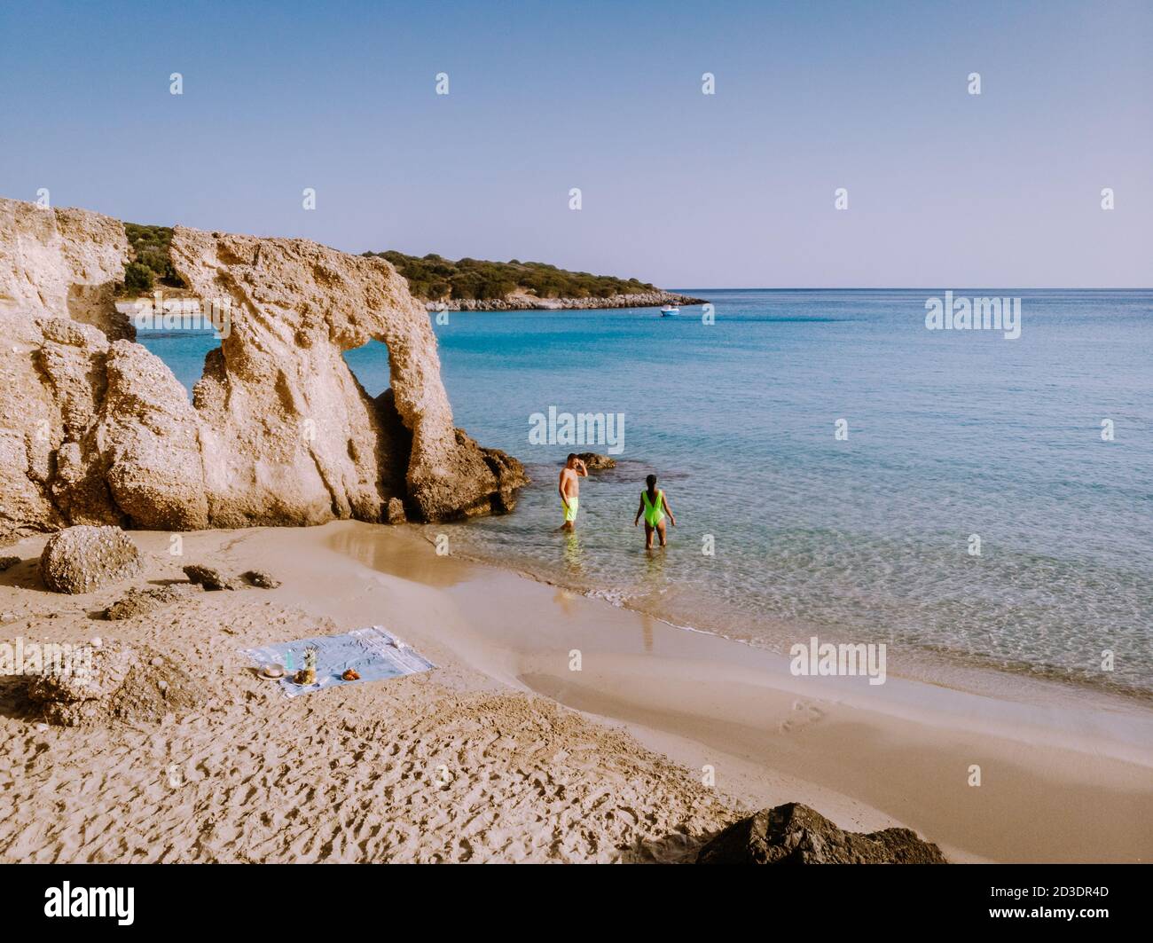 Istron Tropical beach of Voulisma beach, Istron, Crete, Greece, couple on ...
